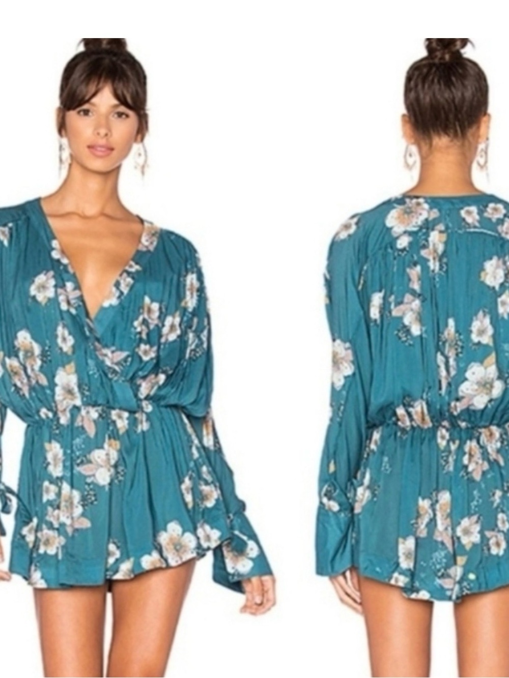 Free People Teal Floral tunic